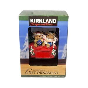 Vintage 1997 Westmar Christmas Ornament Bears and Penguin Opening Presents